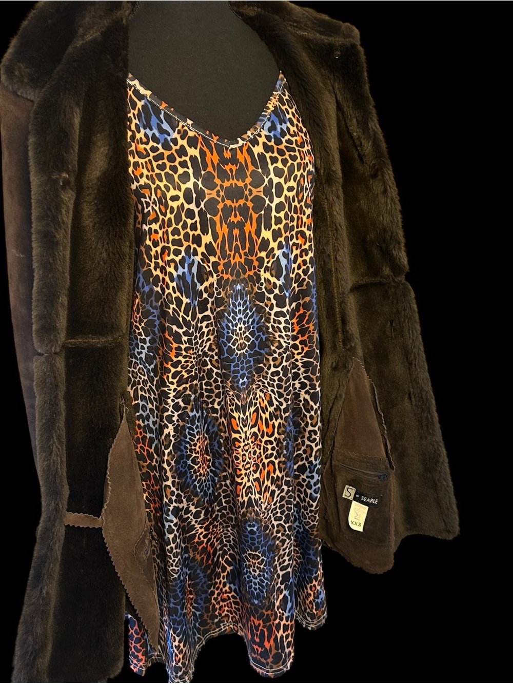 Vintage Searle Shearling Coat Brown Fur Trim XXS